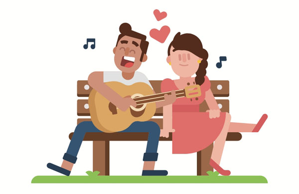 Ben is engaged to Lisa. They will get married next month.  Playing guitar for her is very romantic.