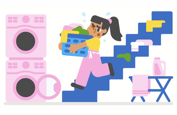 This hotel has a laundry room, so I can wash my clothes. I do housework on the weekend. On Saturday morning, I usually do the laundry.  I usually stayed indoors on the weekend, because I had a lot of housework to do.