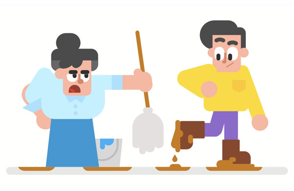 Kevin, go and get some water. You need to mop the floor!