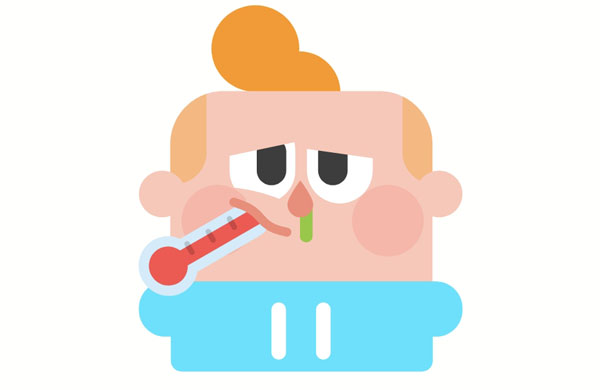 Junior’s body temperature is 100 degrees. He has a fever. Oh no, Junior’s temperature is too high! Junior is sick, and he feels very hot. He might have a high temperature.