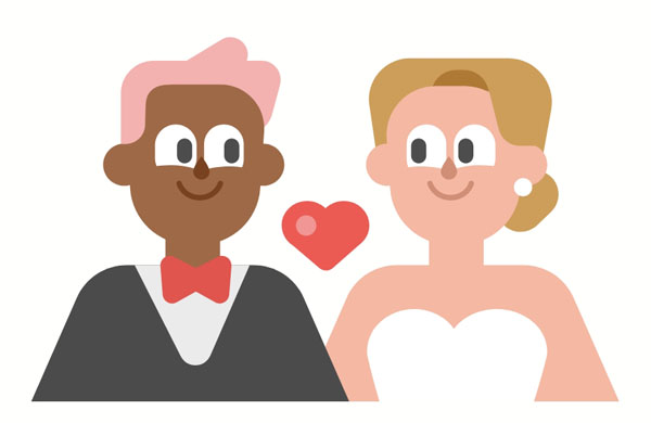 The couple looks happy at their wedding.  The were engaged to each other and now they are married.