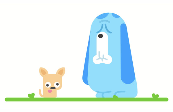 The small dog sits beside the big dog.