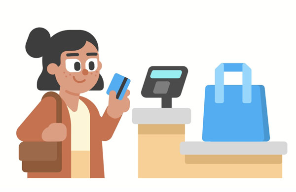 Let’s go to the checkout and pay for the clothes.