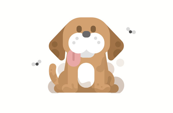 There used to be a lot of flies around our dog because he was always dirty.  The path was really dusty, so my dog was covered in dirt.