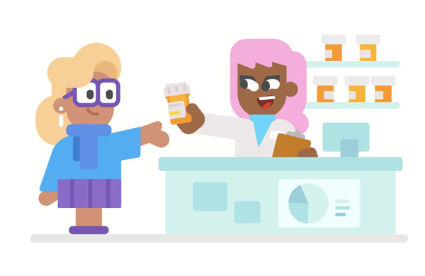 Here’s your prescription. Please take this medicine with water.  I took my prescription to the drugstore.