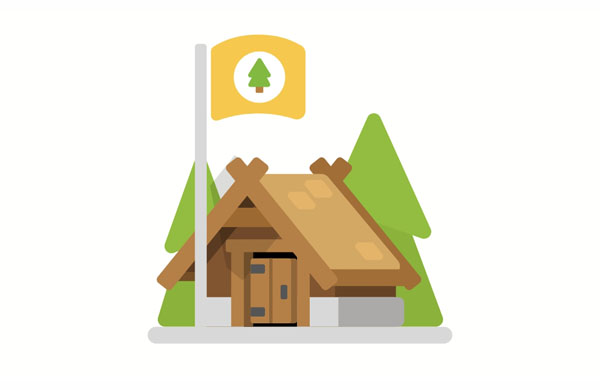 Do you see the yellow flag with the shape of a tree on it? That’s where our cabin is.