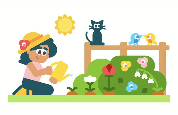 Colorful flowers grew among the other plants in the garden.