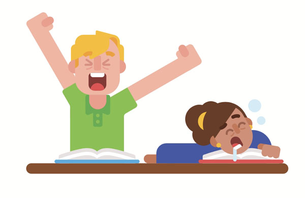 Lisa and I were sleeping in the library, but I’m awake now. It was difficult to stay awake and study when I was a student.  We used to stay up late reading books.  Our professor is nice, but his lectures are really boring.