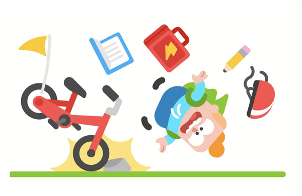 Junior fell and hurt himself because he&rsquo;s not used to&nbsp;riding his bike.