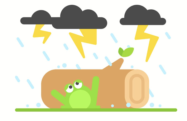 Is there is a storm, you may hear some loud thunder. I remember a frog hiding in the rain.  Why isn’t that frog somewhere safe? The weather is dangerous!  The lightning was really bright, so I couldn’t fall asleep last night!  Poor Mr. Frog had nowhere to hide! He got completely wet in the storm.