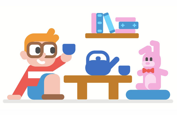 The rabbit sits on a cushion for the story. I didn’t have many friends, but I still had a fun childhood.