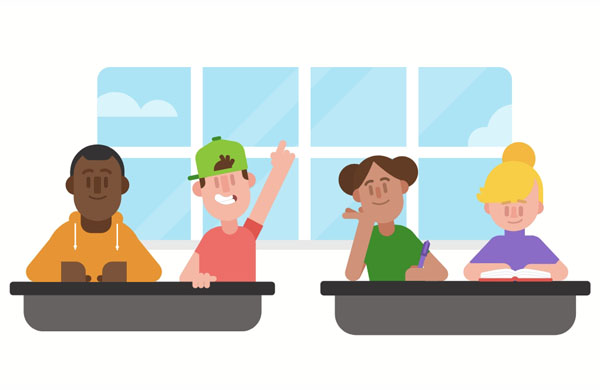 There are four students sitting in the front row.  I didn’t like math, but I really liked my religion class.